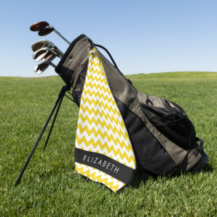 Yellow Zigzag, gelb Zickzack, Ihr Name Golfhandtuch