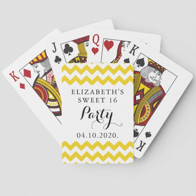 Yellow Zigzag, Zickzack, Zigzag Muster, Sweet 16 Spielkarten (Rückseite)