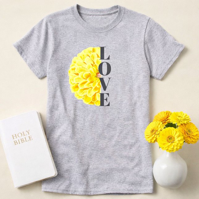 Yellow Zinnia Flower Floral Love Christian T-Shirt (Bright Yellow Zinnia Flower Love Christian Shirt)