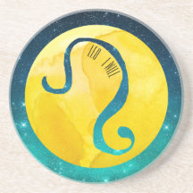Yellow Zodiac Sign Leo auf Aquamarinem Sternenhimm