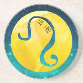 Yellow Zodiac Sign Leo auf Aquamarinem Sternenhimm Getränkeuntersetzer