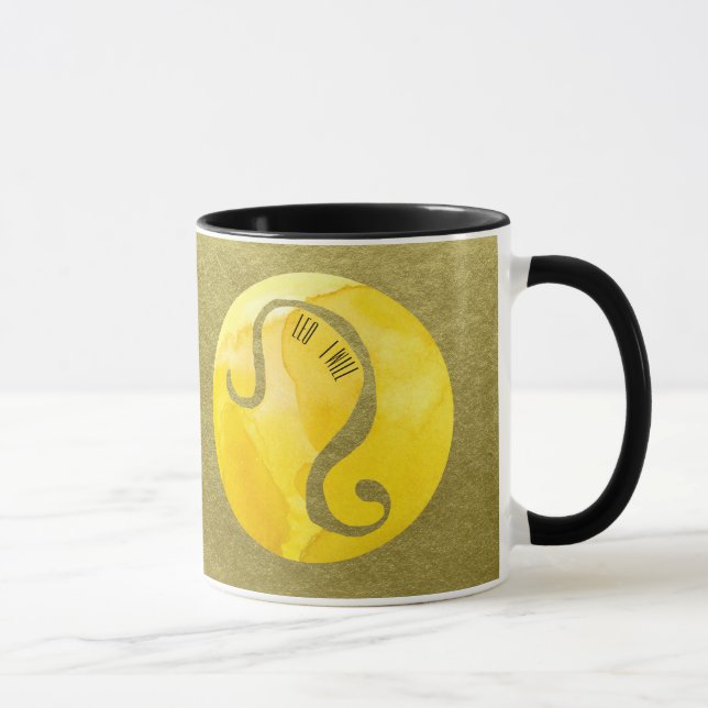 Yellow Zodiac Sign Leo auf Gold Hintergrund Tasse (Rechts)