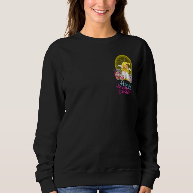 Yellow Zwarf Spring Gnome Happy Oaster Eggs Basket Sweatshirt (Vorderseite)