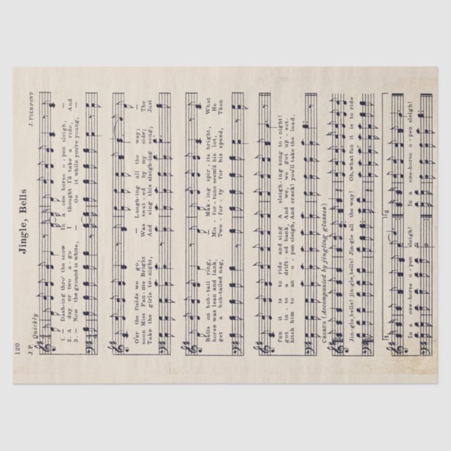 Yellowed Jingle Bells Tissue Paper und Decoupage Seidenpapier (Vorderseite)
