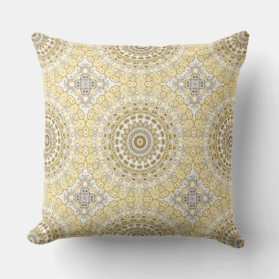 Yellows und White Mandala Kaleidoscope Medallion Kissen