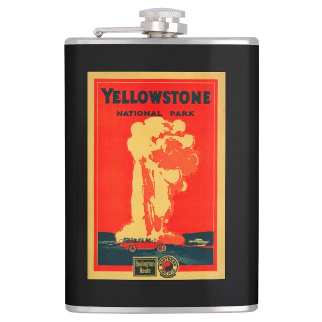 Yellowstone, altes zuverlässiges Werbungs-Plakat Flachmann (Vorderseite)