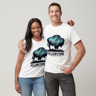 Yellowstone Bison mit Aurora Landschaftsgestaltung T-Shirt