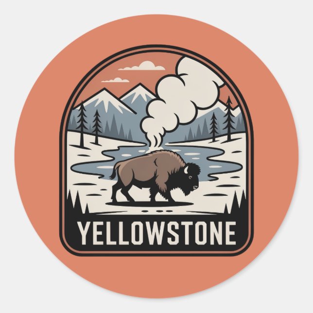 Yellowstone-Bison-Retro-Park-Abzeichen Runder Aufkleber (Vorderseite)