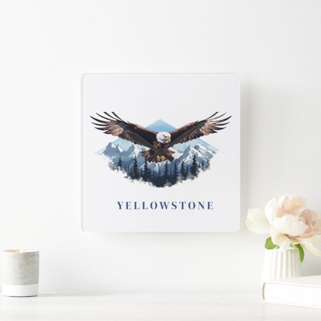 Yellowstone Eagle Quadratische Wanduhr (Zuhause)