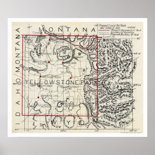 Yellowstone Eisenbahn & Hotel Karte 1900 Poster (Vorne)