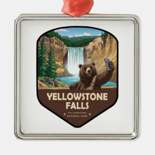 Yellowstone Falls Bär Selfie Schild Ornament Aus Metall
