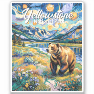 Yellowstone Farbige Landschaft Vintage Tier Bär Aufkleber