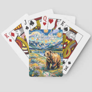 Yellowstone Farbige Landschaft Vintage Tier Bär Spielkarten