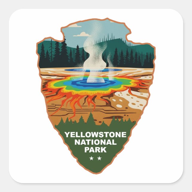 Yellowstone Grand Prismatic Spring Arrowhead Quadratischer Aufkleber (Vorderseite)
