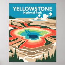 Yellowstone Grand Prismatic Spring Vintage Travel