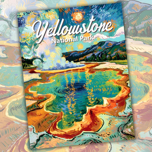 Yellowstone Grand Prismatic Van Gogh Benutzerdefin Postkarte (Yellowstone Grand Prismatic Van Gogh Custom Text Postcard)