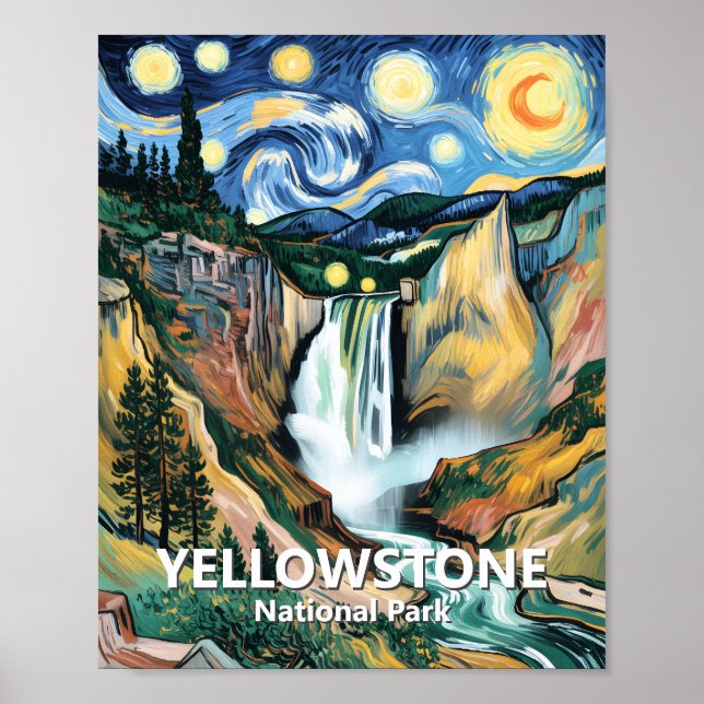 Yellowstone Lower Falls Van Gogh Starry Night Art Poster (Vorne)