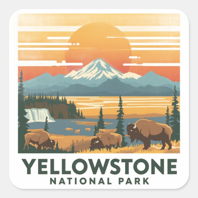 Yellowstone National Park Adventure Design Quadratischer Aufkleber (Vorderseite)