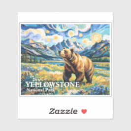 Yellowstone National Park Bear Landscape Van Gogh Aufkleber