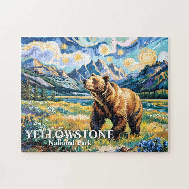 Yellowstone National Park Bear Landscape Van Gogh Puzzle (Horizontal)