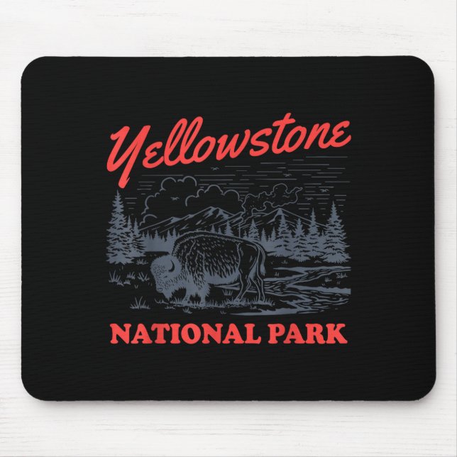 Yellowstone National Park Bison Retro Vintage Mousepad (Vorne)
