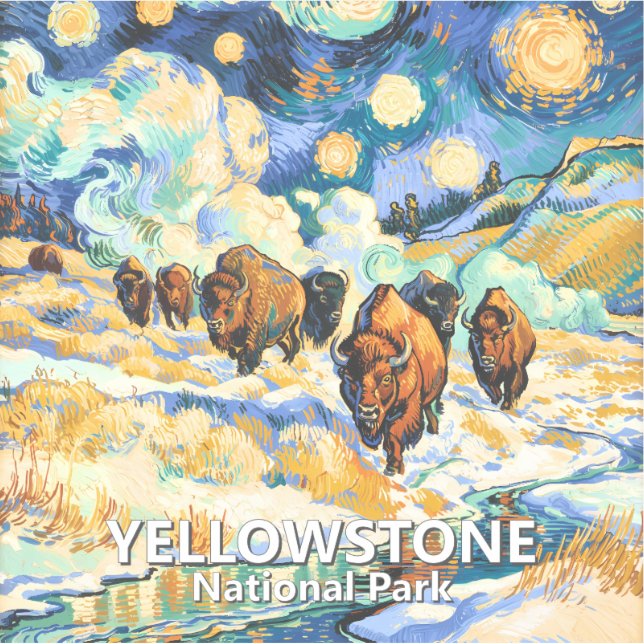 Yellowstone National Park Bison Vintage Van Gogh Aufkleber (Vorderseite)