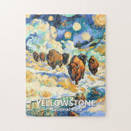 Yellowstone National Park Bison Vintage Van Gogh Puzzle