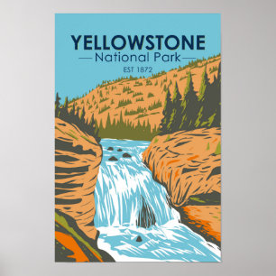 Yellowstone National Park Firehole Falls im Retro- Poster