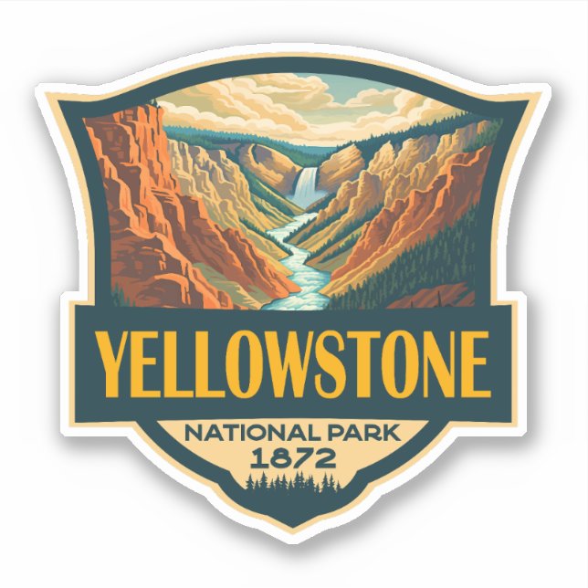 Yellowstone National Park Grand Canyon Retro Art Aufkleber (Vorderseite)