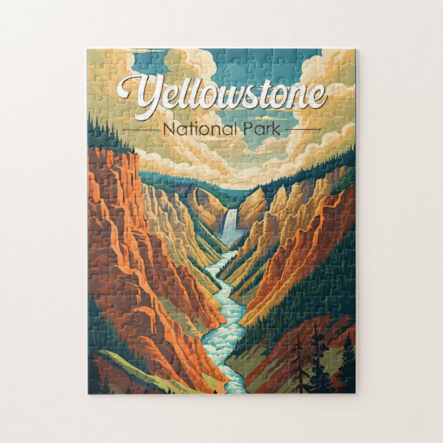 Yellowstone National Park Grand Canyon Retro Art Puzzle (Vertikal)