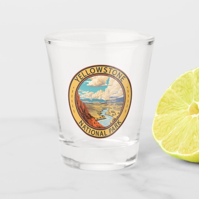 Yellowstone National Park Hayden Valley Travel Art Schnapsglas (Vorderseite)