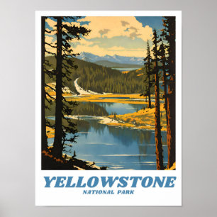 Yellowstone National Park Illustration Retro Deco Poster