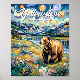 Yellowstone National Park Vintage Bear Van Gogh Poster