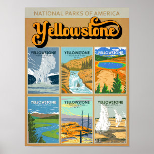 Yellowstone National Park Wahrzeichen Collage Poster