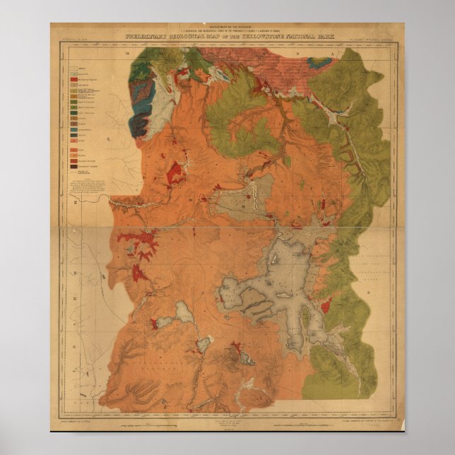 Yellowstone Nationalpark 1878 Geologic Survey Kart Poster (Vorne)
