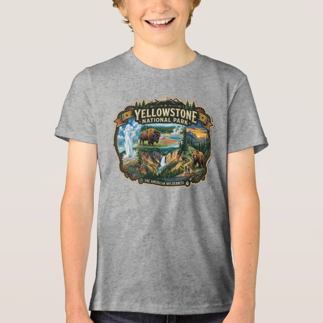 Yellowstone-Nationalpark-Abenteuer Tri-Blend Shirt (Vorderseite)
