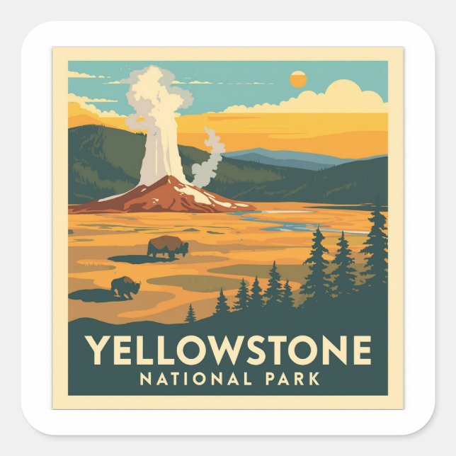 Yellowstone Nationalpark Adventure Design Quadratischer Aufkleber (Vorderseite)