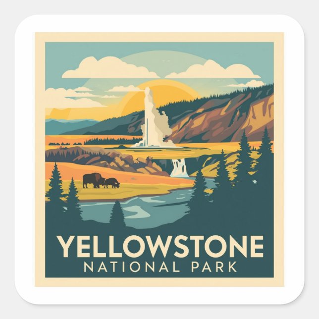 Yellowstone Nationalpark Adventure Design Quadratischer Aufkleber (Vorderseite)