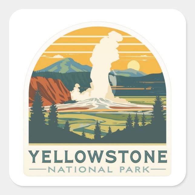 Yellowstone Nationalpark Adventure Design Quadratischer Aufkleber (Vorderseite)
