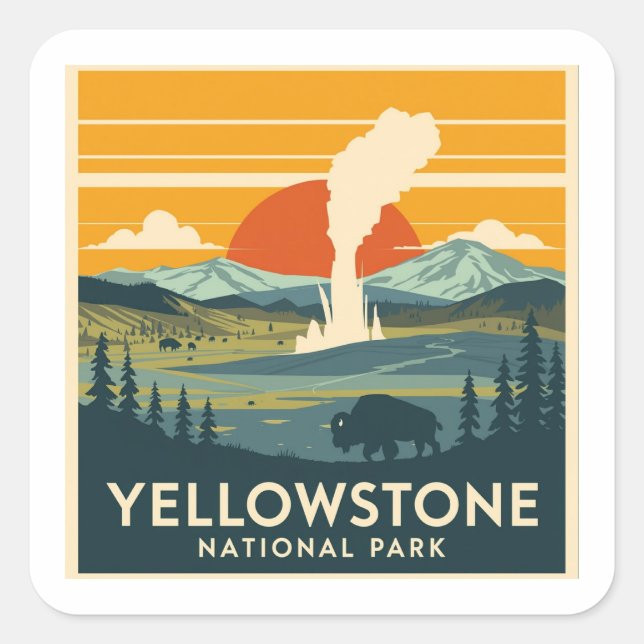 Yellowstone Nationalpark Adventure Design Quadratischer Aufkleber (Vorderseite)