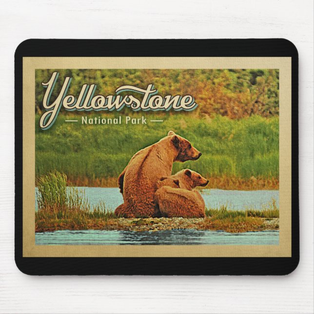 Yellowstone Nationalpark Bears Vintag Mousepad (Vorne)