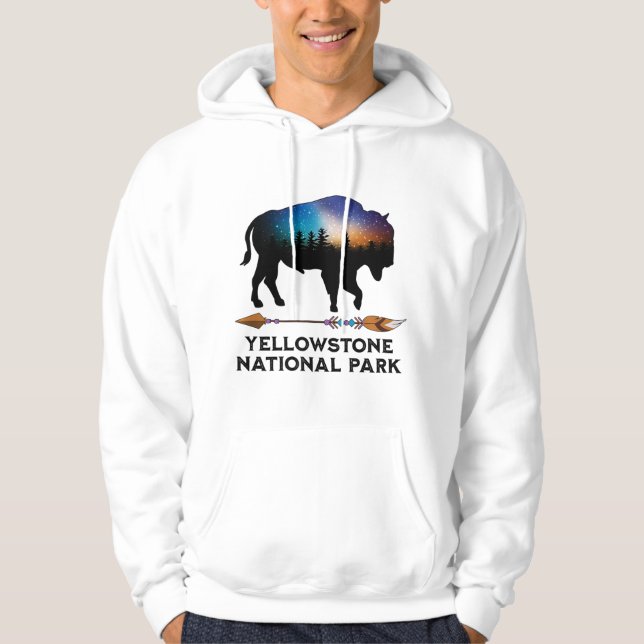 Yellowstone Nationalpark Bison Night Sky Vacation Hoodie (Vorderseite)