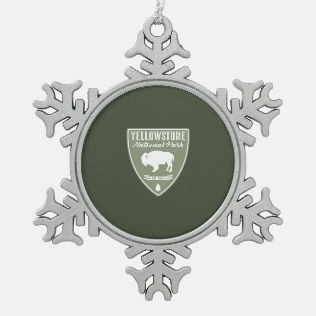Yellowstone-Nationalpark-Bison Schneeflocken Zinn-Ornament (Vorderseite)