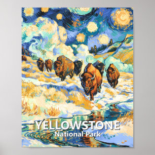 Yellowstone-Nationalpark-Bison-Vintage-Winterkunst Poster