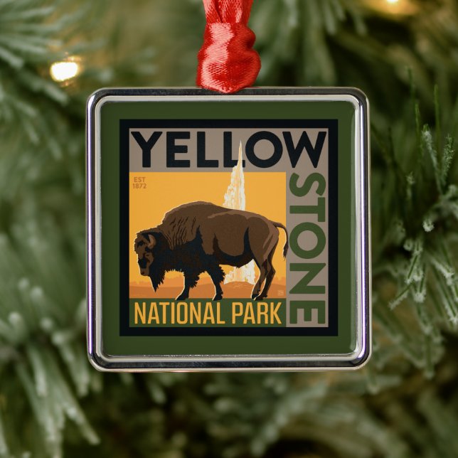 Yellowstone-Nationalpark | Buffalo Ornament Aus Metall (Baum)
