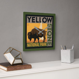 Yellowstone-Nationalpark   Buffalo Quadratische Wanduhr