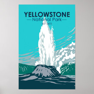 Yellowstone Nationalpark Burg Geyser Vintag Poster