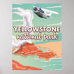 Yellowstone Nationalpark Cartoon Reiseplakat Poster