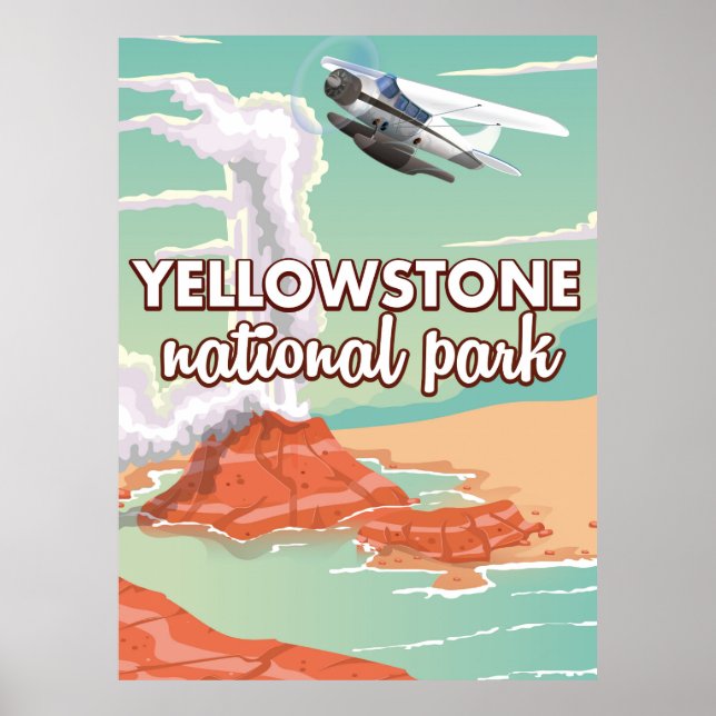 Yellowstone Nationalpark Cartoon Reiseplakat Poster (Vorne)