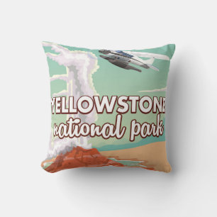 Yellowstone Nationalpark Cartoonreiseplakat Kissen